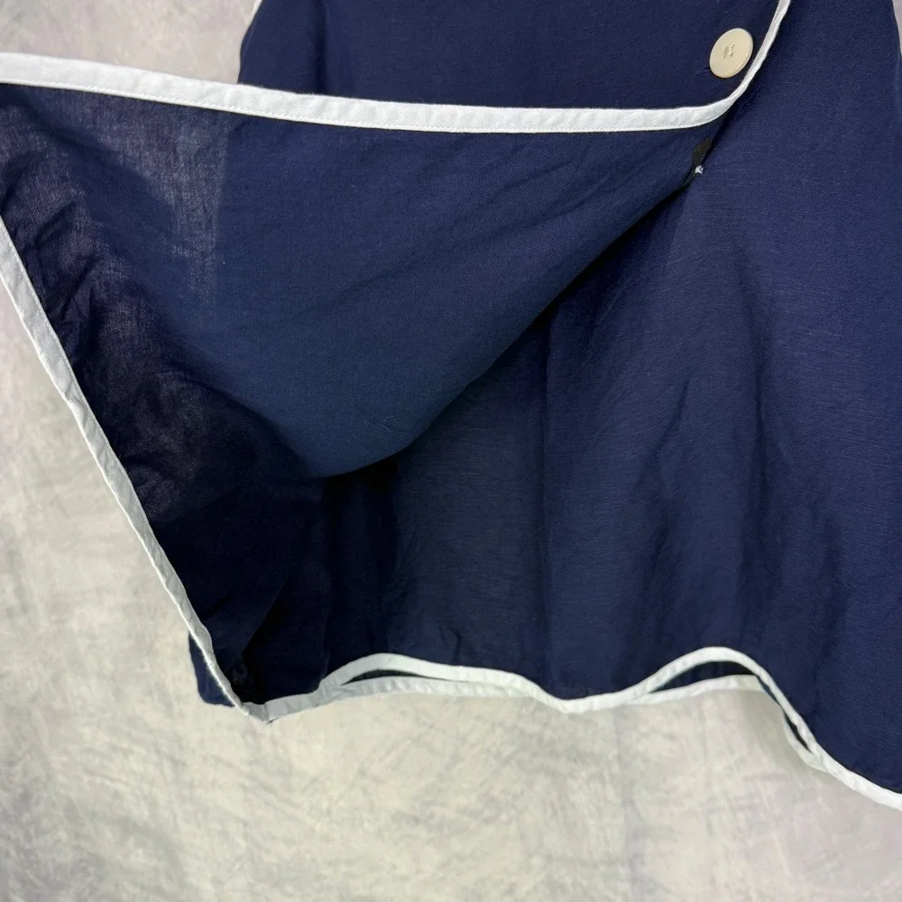 LOFT Navy Linen Blend Nautical Faux‎ Wrap Mini Skirt Womens sz 12 preppy Retro